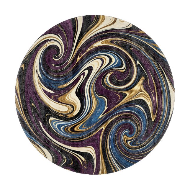 Planche À Découper Tourbillon Marbré Violet Or Bleu Abstrait (Devant)