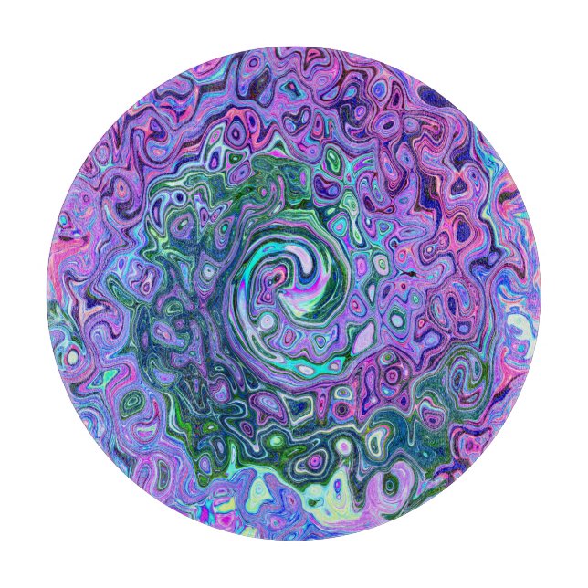 Planche À Découper Tourbillon Vert et Violet Abstrait Rétro Groovy (Devant)