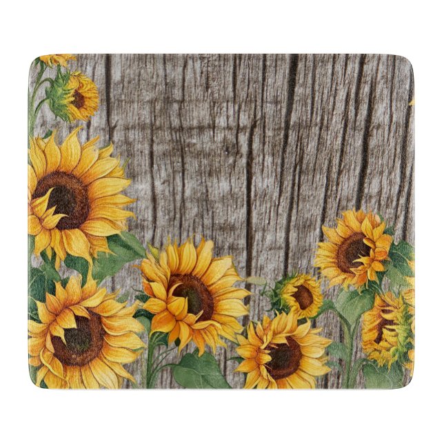 Planche À Découper Tournesol rustique et Bardeau gris Patiné (Devant)