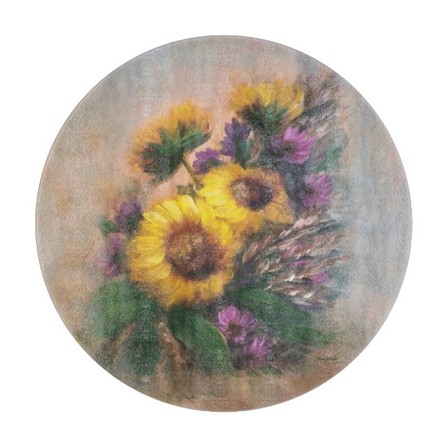 Planche À Découper Tournesols 12" Rond (Devant)