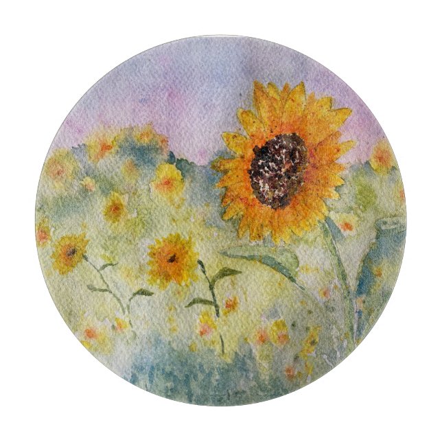 Planche À Découper Tournesols Aquarelle  (Devant)