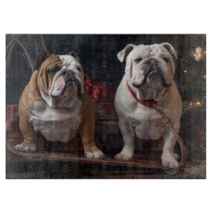Planche À Découper Traîneau enneigé Bulldog décoration de Noël