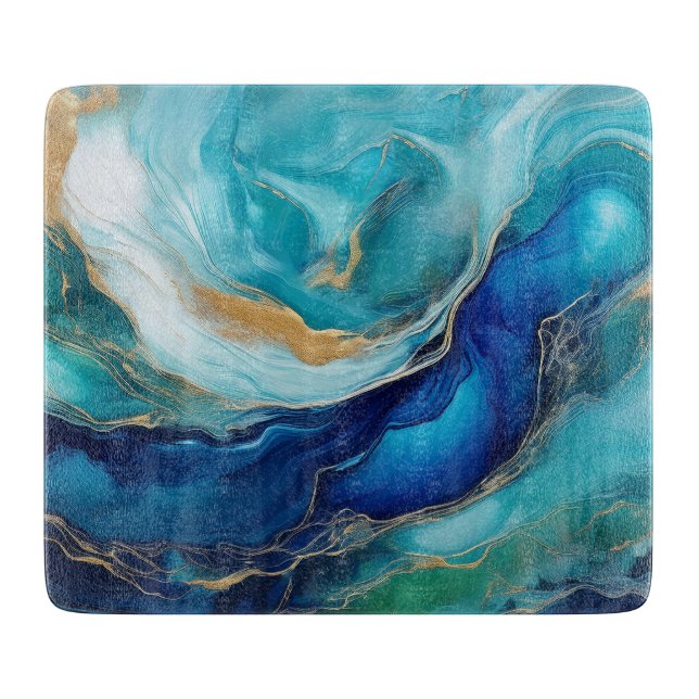 Planche À Découper Traits de pinceau abstraits en bleu et sarcelle (Devant)