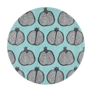 Planche À Découper Tranches de grenade : Motif Aqua Noir.