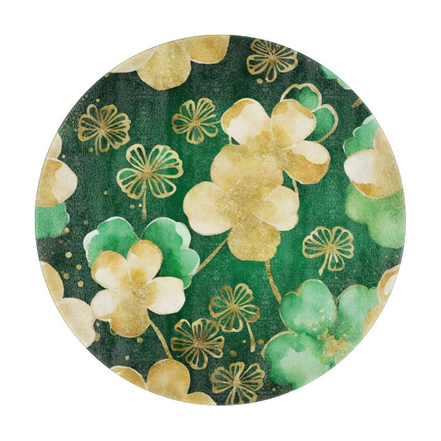 Planche À Découper Trèfle de la Saint-Patrick vert et or (Devant)