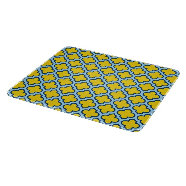 Planche À Découper Trellis jaune et bleu bébé, treillis, Quatrefoil (Coin)