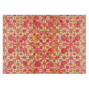 Planche À Découper Tribal Batik - orange, corail rose et fuchsia