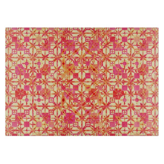 Planche À Découper Tribal Batik - orange, corail rose et fuchsia (Devant)