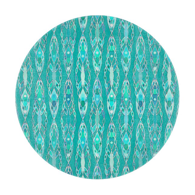 Planche À Découper Tribal Batik - Turquoise et Aquamarine (Devant)