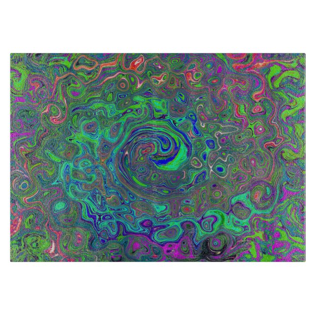 Planche À Découper Trippy Chartreuse et Blue Retro Liquid Swirl (Devant)