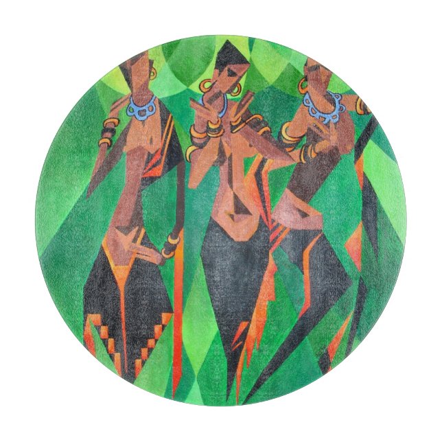 Planche À Découper Trois Femmes Noires Traditionnelles Ethniques Dans (Devant)