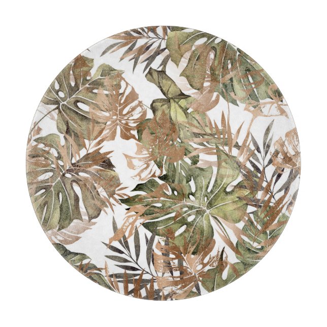 Planche À Découper Tropical Gold Feuilles Floral sans joint (Devant)