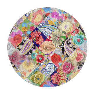 Planche À Découper Tropical motif floral, couleurs vives.