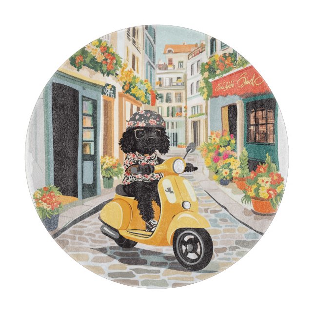 Planche À Découper Trottinette de style Doodle noir dans les rues de  (Devant)