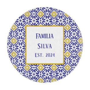 Planche À Découper Tuiles portugais personnalisées Bleu Méditerranée