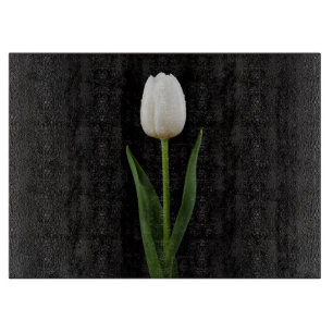 Planche À Découper Tulipe blanche perle sur panneau de verre Black 4 