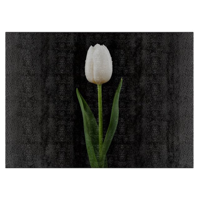 Planche À Découper Tulipe blanche perle sur panneau de verre Black 4  (Devant)