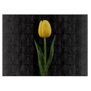 Planche À Découper Tulipe jaune doré sur panneau de verre Black 4 Lux