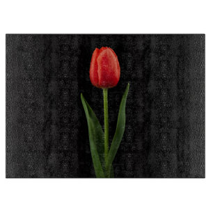 Planche À Découper Tulipe Rouge Rubis sur panneau de verre Black 4 Lu