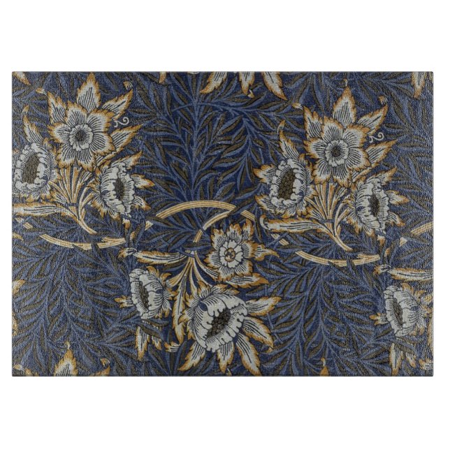 Planche À Découper Tulipe Saules Motif Bleu Floral de William Morris (Devant)