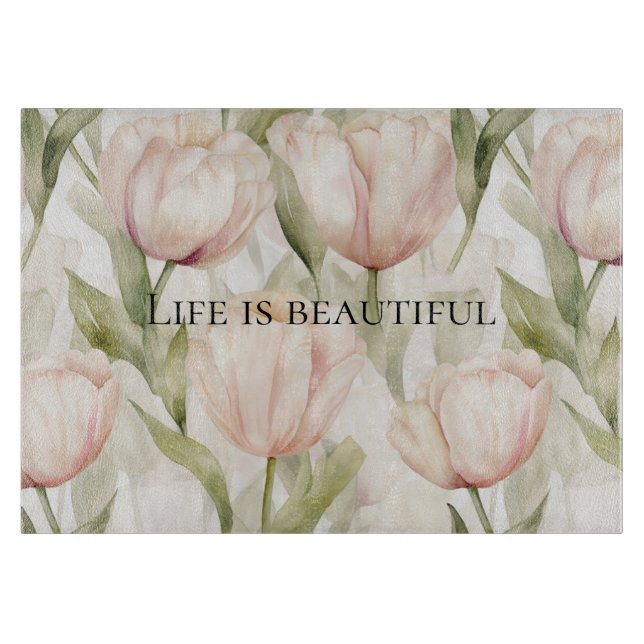 Planche À Découper Tulipes Florales Crème Rose Fardée Mariage (Devant)