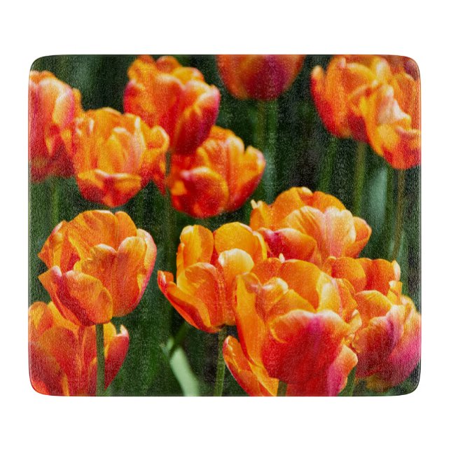 Planche À Découper Tulipes orange vif dans le parc (Devant)