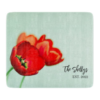 Planche À Découper Tulipes romantiques Personnalisé Nom de famille Ch