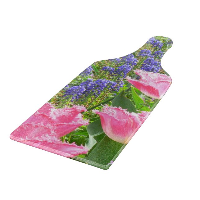 PLANCHE À DÉCOUPER "TULIPES ROSES ET JACINTHES DES VIGNES DÉCOUPAGE E (Coin)