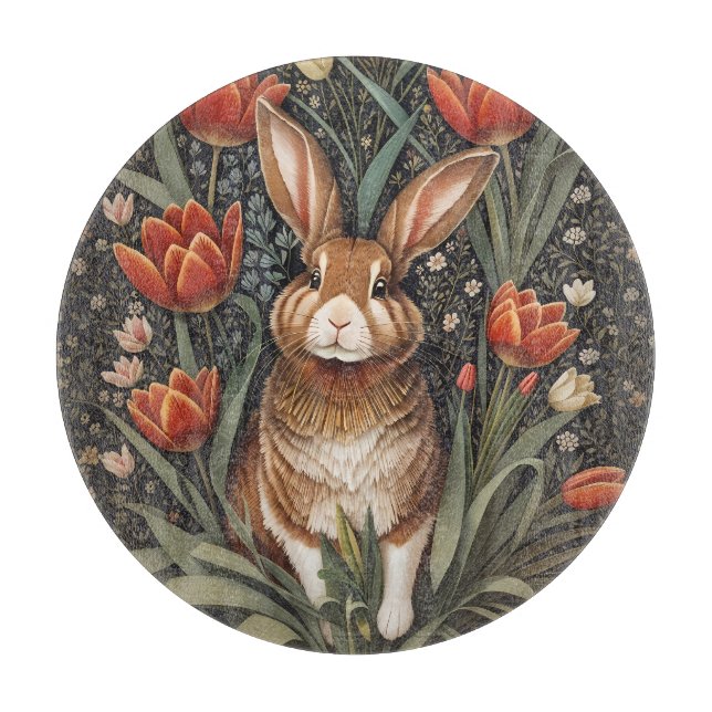 Planche À Découper Tulipes rouges Brown de lapin William Morris inspi (Devant)