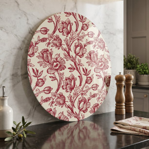 Planche À Découper Tulipes Toile Rouge et Crème - Décor de Campagne F