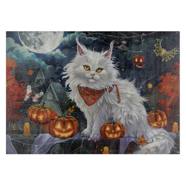 Planche À Découper Turc Angora Chat Halloween Éffrayant (Devant)