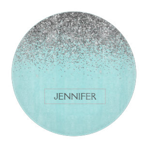 Planche À Découper Turquoise Aqua Blue Silver Parties scintillant Gir