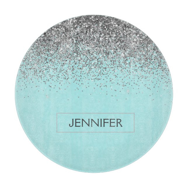 Planche À Découper Turquoise Aqua Blue Silver Parties scintillant Gir (Devant)