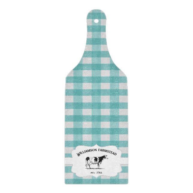 Planche À Découper Turquoise Buffalo Plaid Farm Cow Cutting Board (Devant)