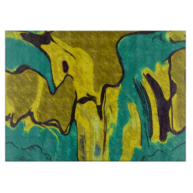 Planche À Découper Turquoise jaune moutarde Abstrait (Devant)