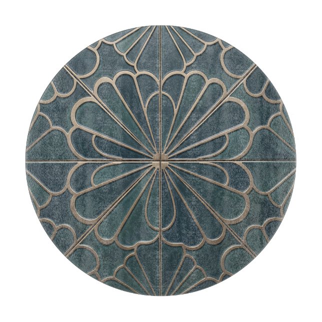 Planche À Découper Turquoise Or Fan Pattern Art Déco Géométrique (Devant)
