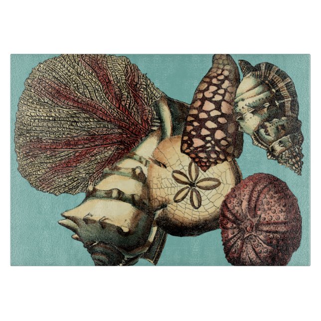 Planche À Découper Turquoise Shell et collection de corail rouge (Devant)