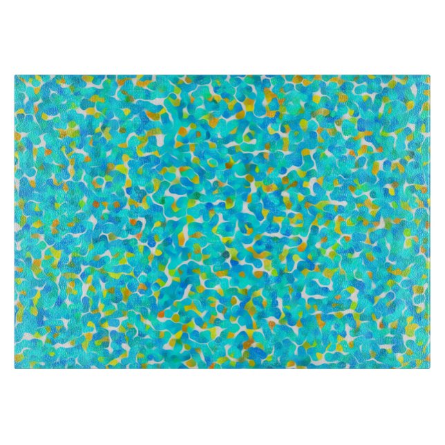 Planche À Découper Turquoise Vert Bleu Jaune Abstrait Motif (Devant)