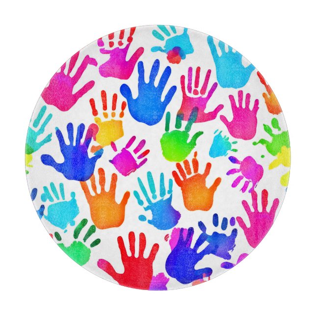 Planche À Découper Un monde de mains en couleur (Devant)