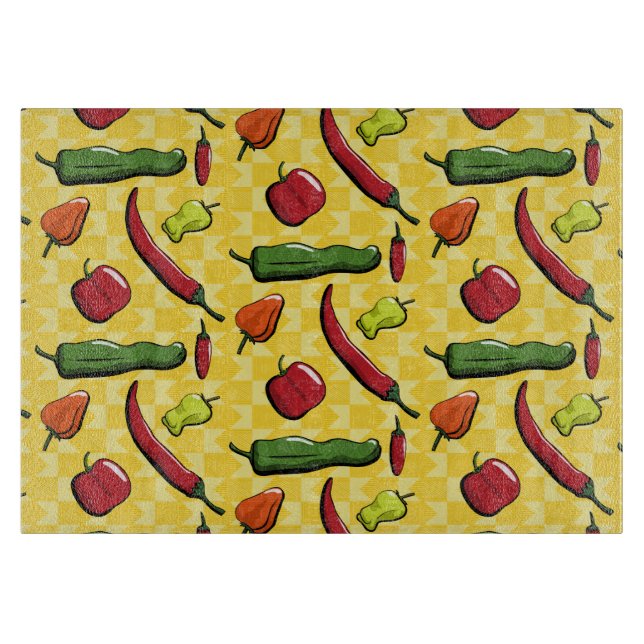 Planche À Découper Un monde de poivrons en verre (Devant)