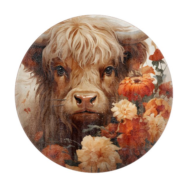 Planche À Découper Une série de vaches des Highlands florales Design  (Devant)