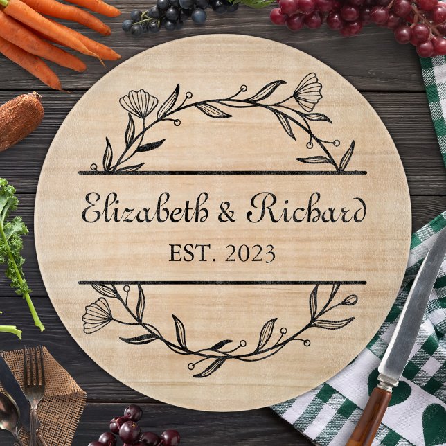 Planche À Découper Unique moderne Rustique Couple Mariage Date Pizza (Créateur téléchargé)