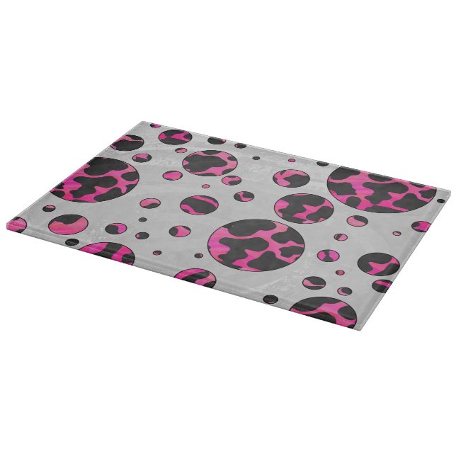 Planche À Découper Vache à pois Imprimé rose vif et noir (Coin)