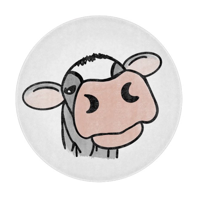 Planche À Découper vache de dessin animé noir blanc rose baiser gris  (Devant)