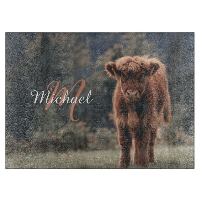 Planche À Découper Vache de Highland calvaire herbe d'automne monogra (Devant)