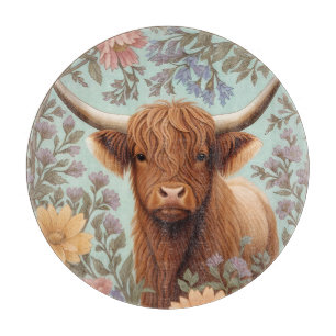 Planche À Découper Vache des Highlands Pastel Floral Inspiré de Willi