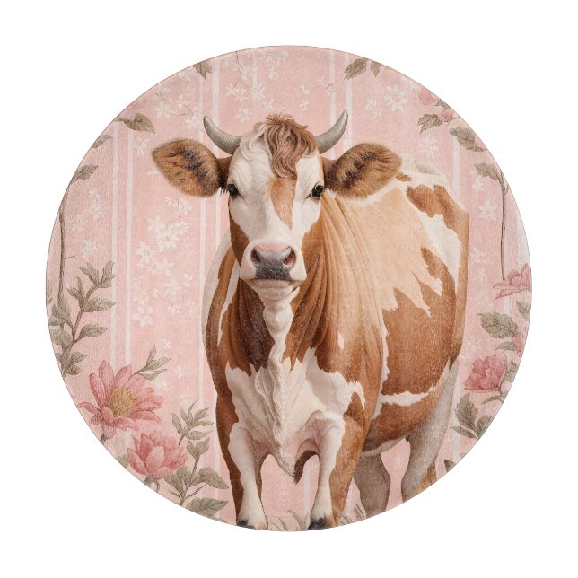 Planche À Découper Vache Jersey Adorable Fleur Rose (Devant)