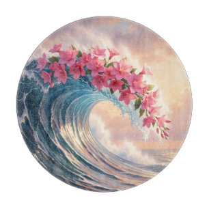 Planche À Découper  Vague de l'océan Fleur de cerisier rose surréalis