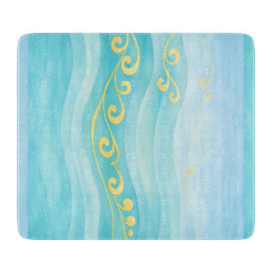 Planche À Découper Vague de mer bleue et or