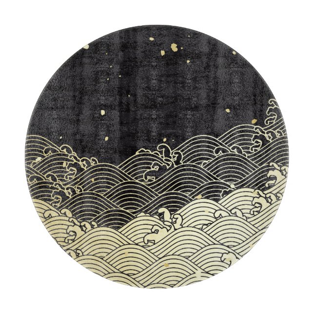Planche À Découper Vague dorée, texture papier. (Devant)